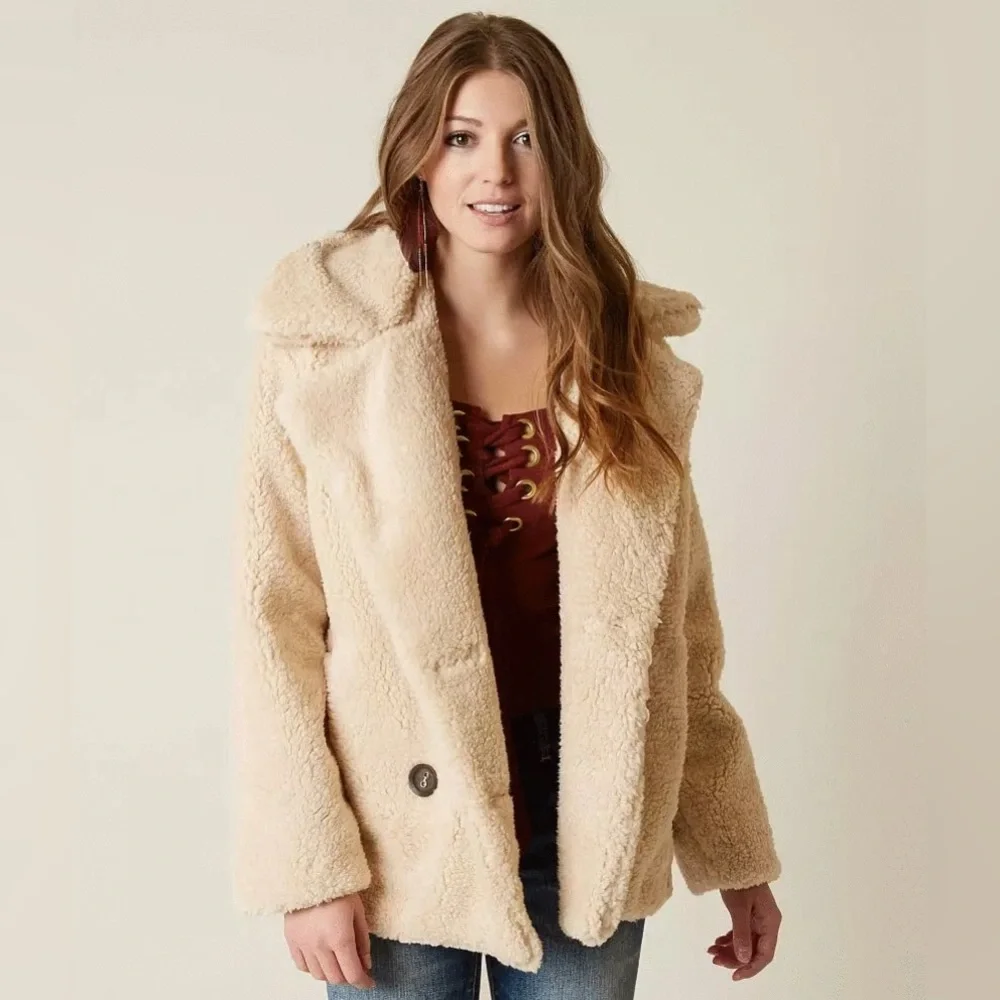 Free People Notched Teddy Peacoat Ivory Size Extra Small
